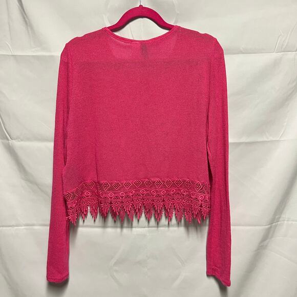 Divided by H&M Fuchsia Pink Crochet Hem Sweater Size Medium - Picture 3 of 7